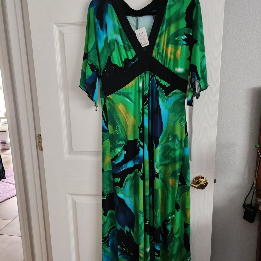 Vibrant Green & Blue Abstract Maxi Dress
